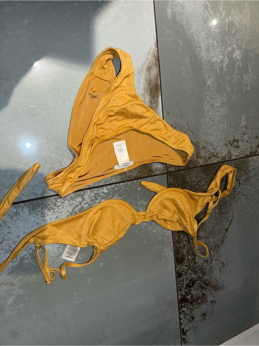 WeWoreWhat Mustard suede bikini